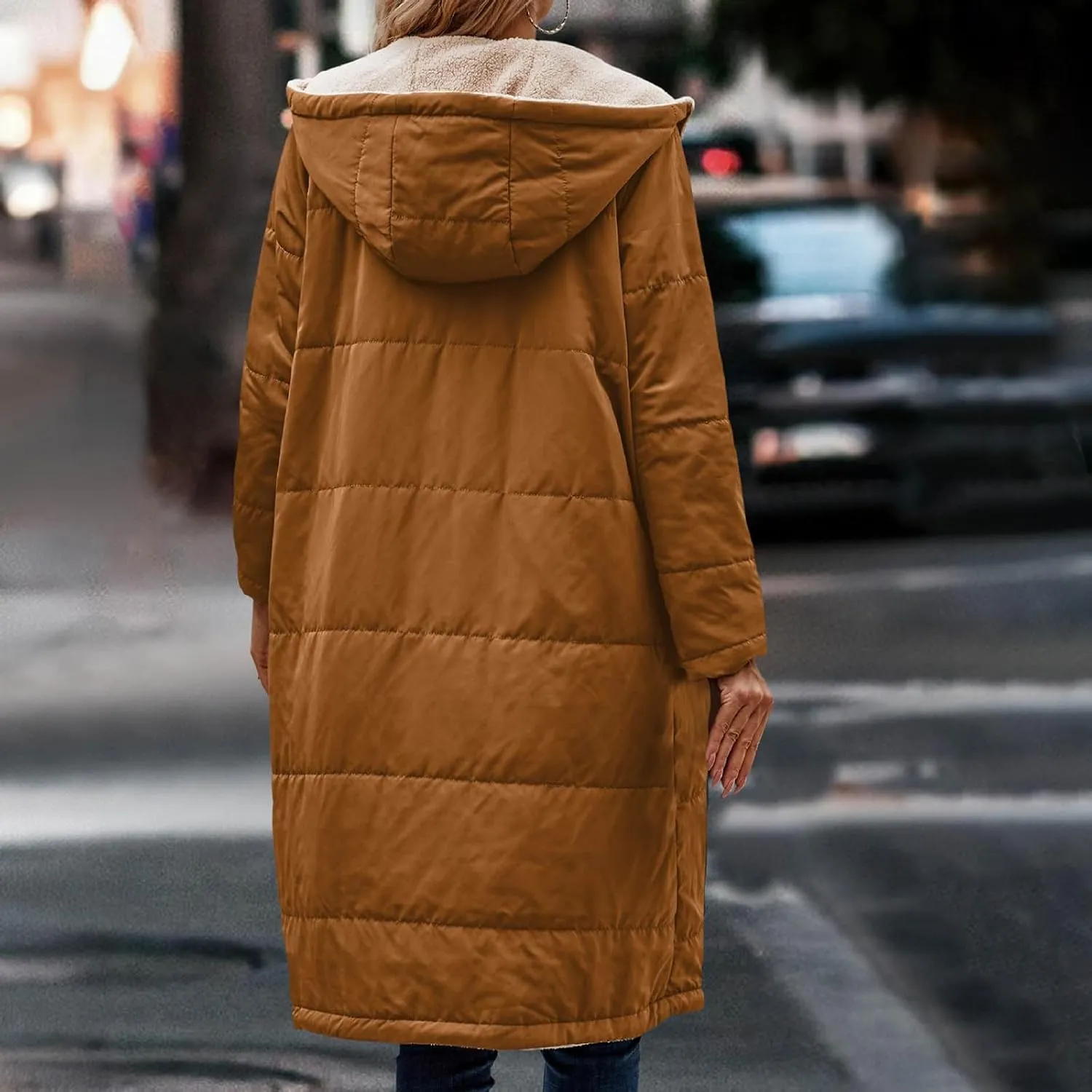 XUNRYAN Womens Winter Warm Down Coats Sherpa Fleece Puffer Jackets Quilted Lightweight Faux-Fur Coat Anorak Parka Outwear