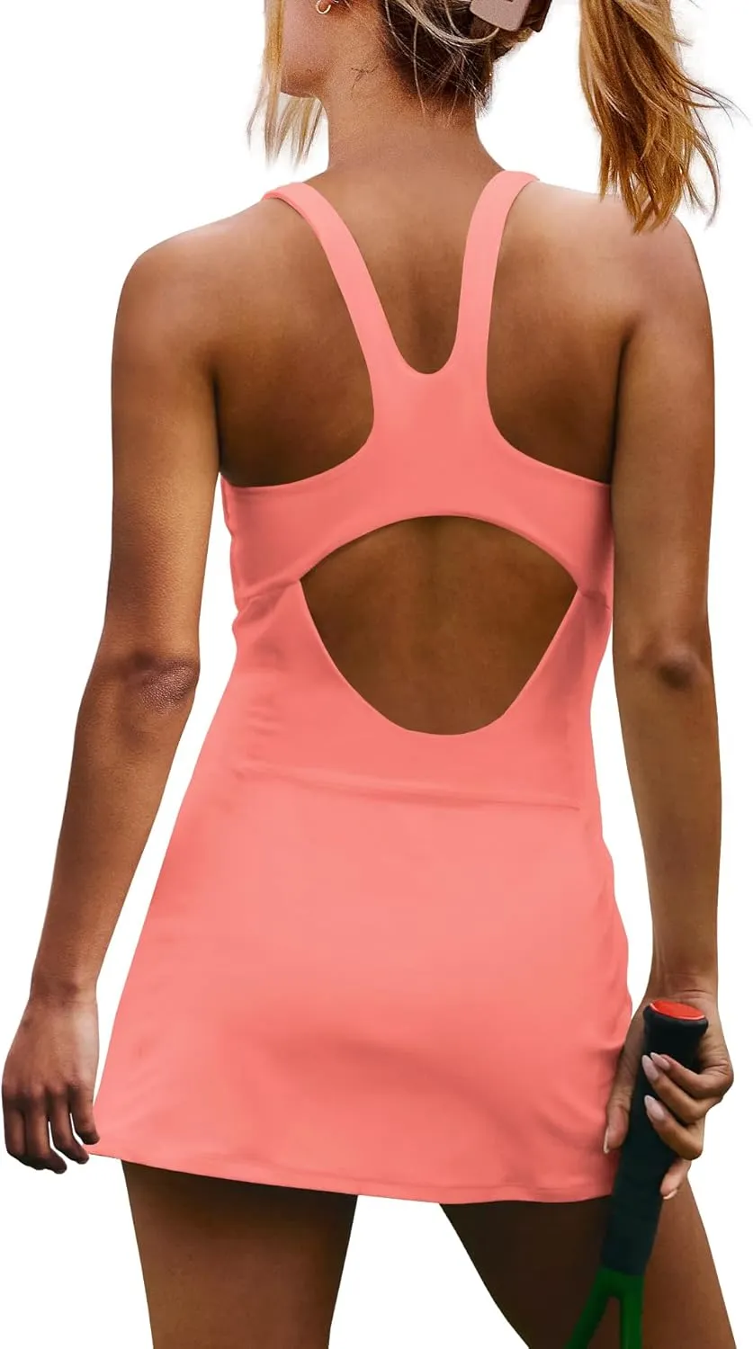Yanekop Womens Tennis Dress with Built in Shorts Golf Dress Athletic Outfits Active Dresses Workout Dress Yoga