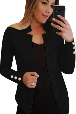 YMING Womens Oversized Open Front Work Blazer Long Sleeve Office Jacket Solid Color Short Cardigans
