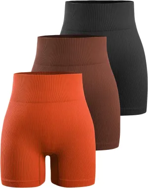 YNNTHY Women's 3 Piece Workout Shorts Yoga Seamless Ribbed High Waisted Spandex Booty Biker Shorts