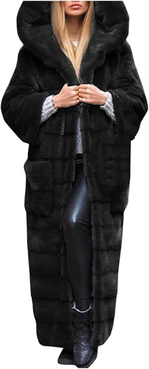 ZDRZK Womens Winter Coats With Plus Size Long Sleeve Faux Fur Open Front Hooded Cardigans 2023 Fashion Winter Outerwear