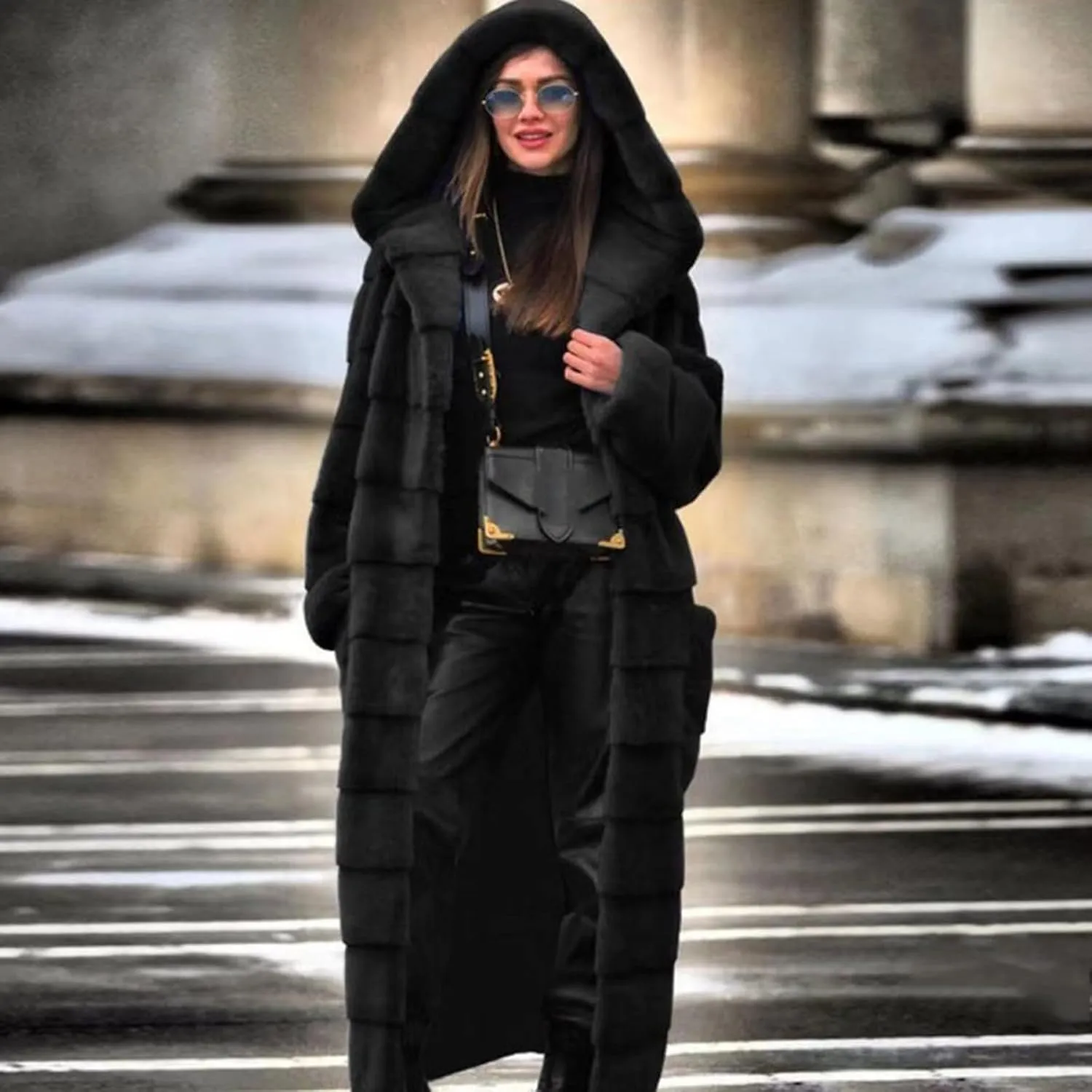 ZDRZK Womens Winter Coats With Plus Size Long Sleeve Faux Fur Open Front Hooded Cardigans 2023 Fashion Winter Outerwear