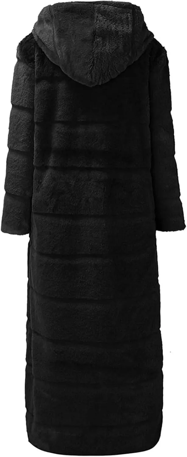 ZDRZK Womens Winter Coats With Plus Size Long Sleeve Faux Fur Open Front Hooded Cardigans 2023 Fashion Winter Outerwear