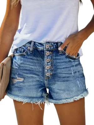 ZOLUCKY Women's Casual Summer Denim Shorts Mid Waisted Stretchy Ripped Jean Shorts with Pockets