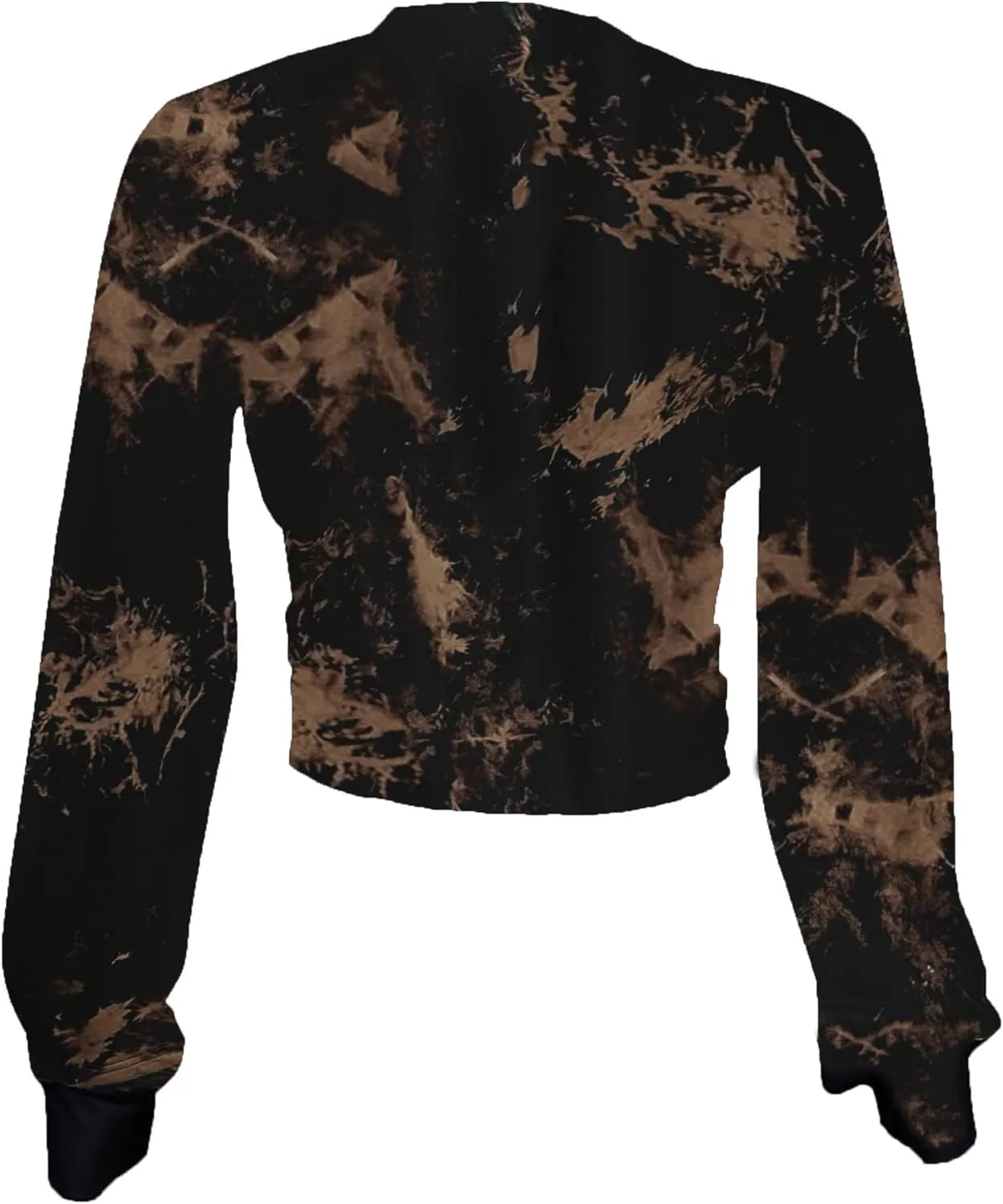 Zoyami Womens Sexy Tie Front Crop Top Long Sleeve Graphic Tee Shirt Clubwear